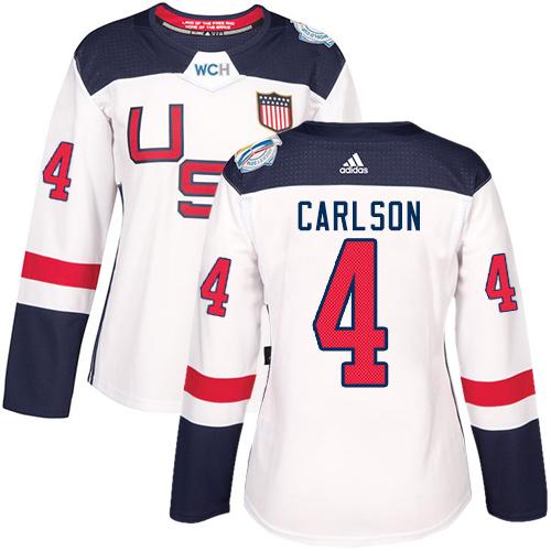 Team USA #4 John Carlson White 2016 World Cup Women's Stitched NHL Jersey